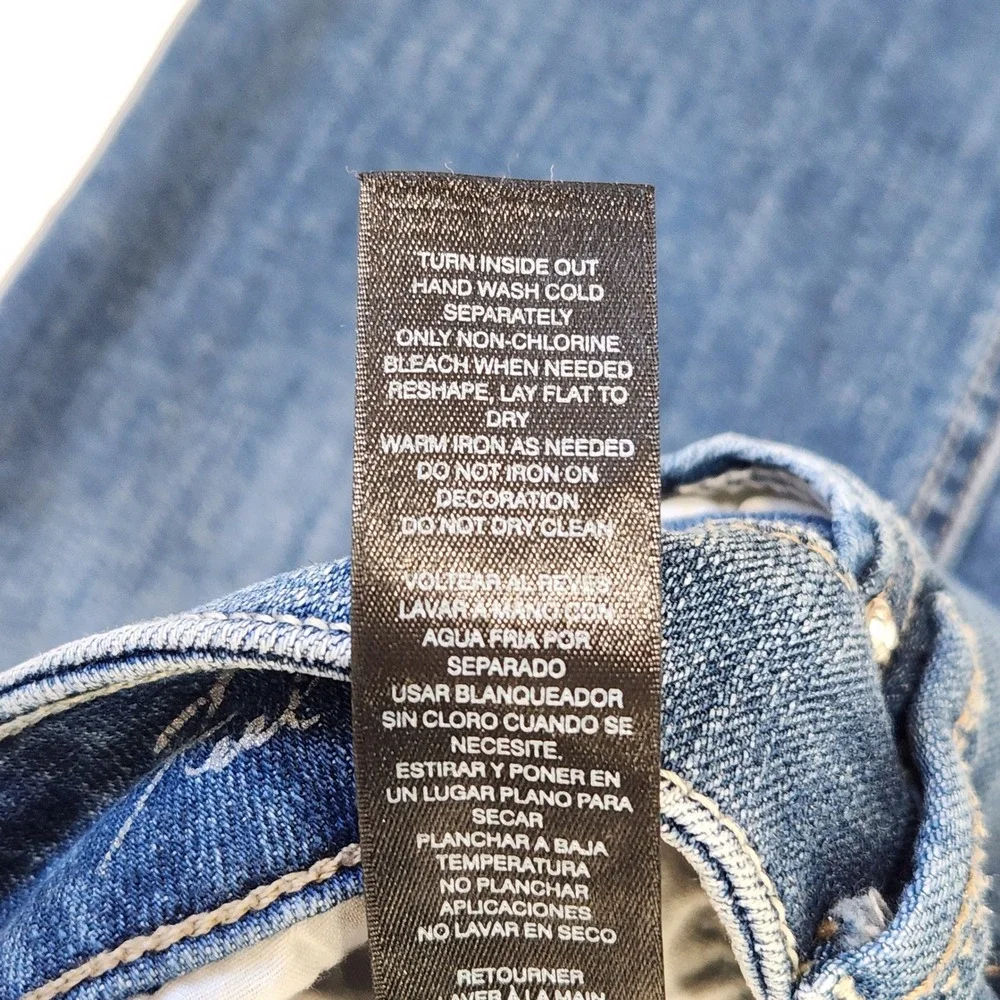 White House Black Market Straight Leg Crop Distressed Denim Jeans 0 Blue Sequins